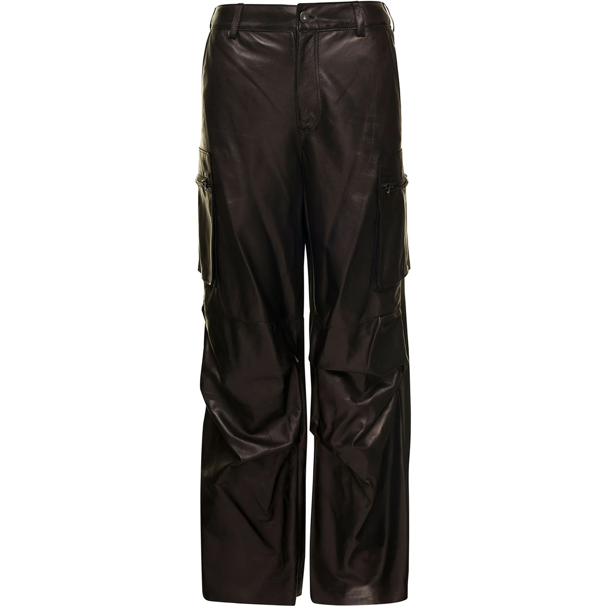 Brown Cargo Pants in Nappa Leather Woman