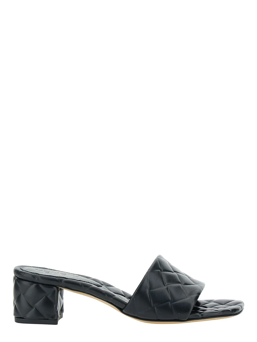 Black Mules with Intreccio Motif in Leather Woman