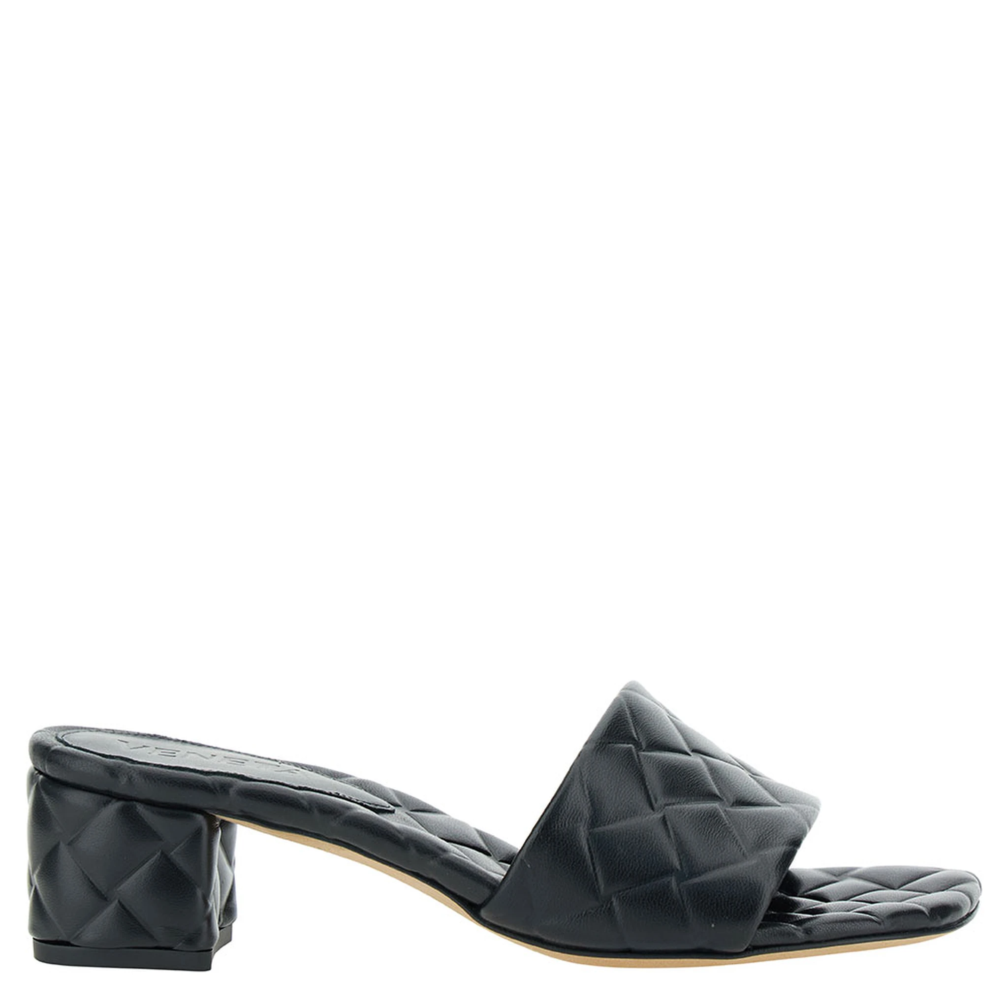 Black Mules with Intreccio Motif in Leather Woman