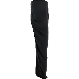 Lido Black Long Dress with Straight Neckline and Asymmetric Design in Viscose Blend Woman