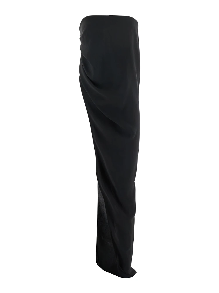 Lido Black Long Dress with Straight Neckline and Asymmetric Design in Viscose Blend Woman