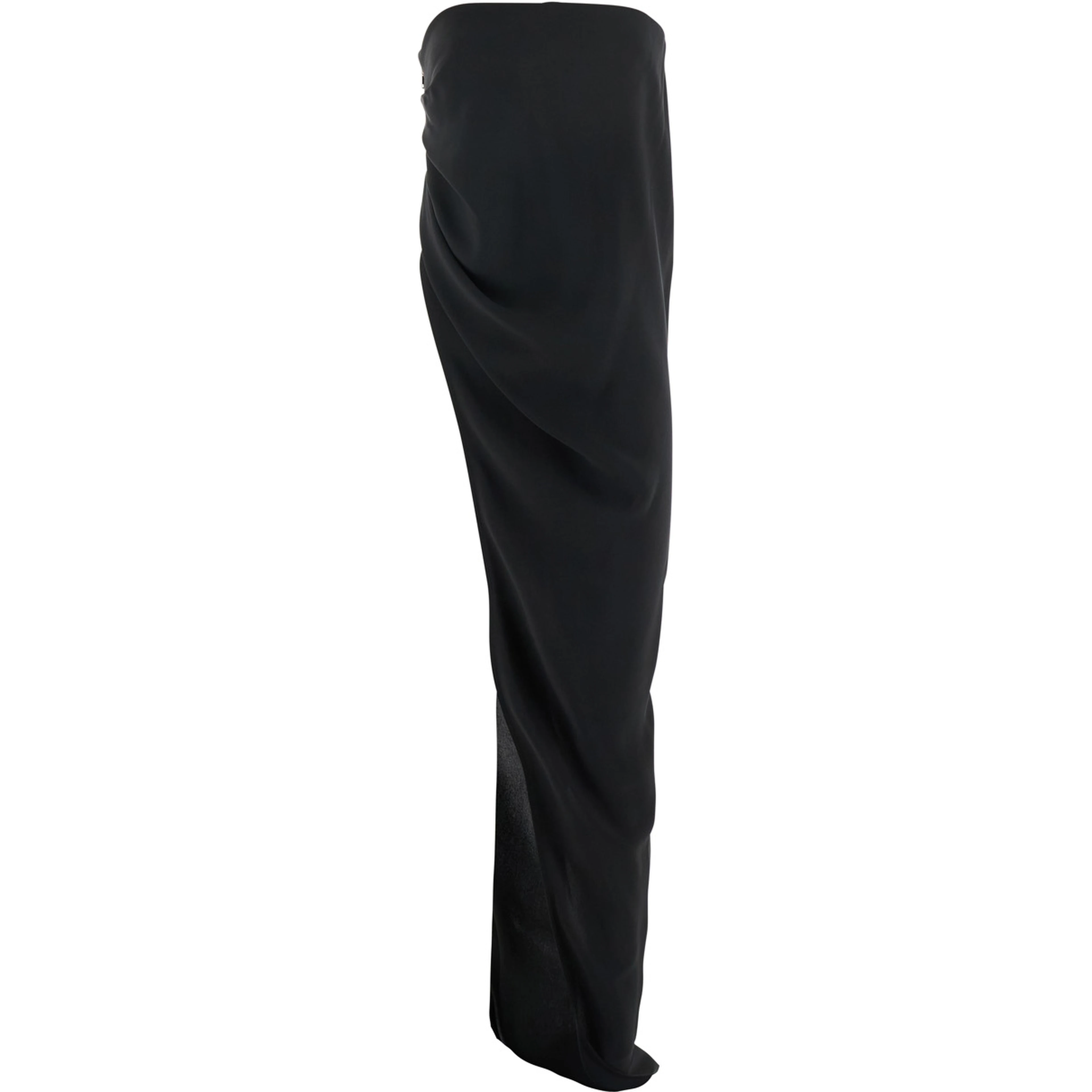 Lido Black Long Dress with Straight Neckline and Asymmetric Design in Viscose Blend Woman