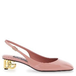 Pink Décolleté with DG Logo on the Heel in Shiny Leather Woman