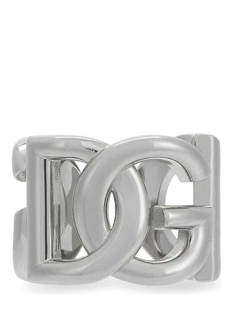 Silver-Tone Chunky Logo Ring in Brass Man