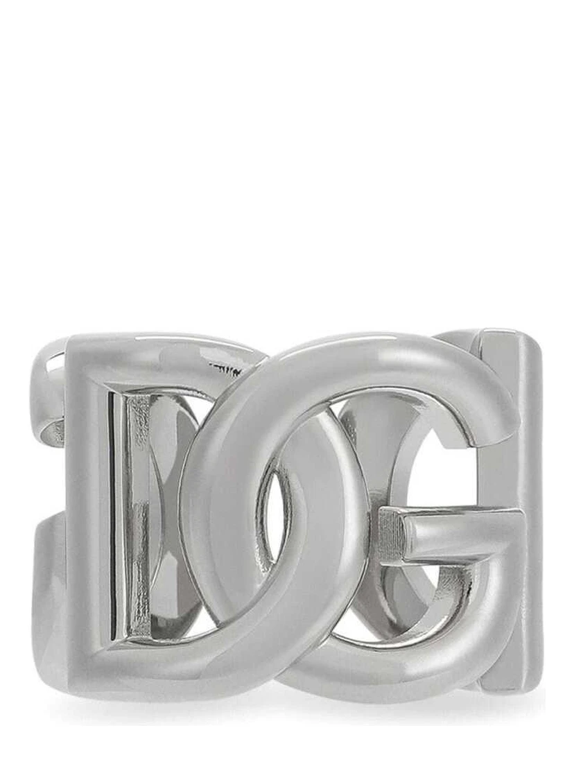Silver-Tone Chunky Logo Ring in Brass Man