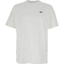 White Round Neck T-Shirt with Logo Embroidered on the Front in Cotton Man