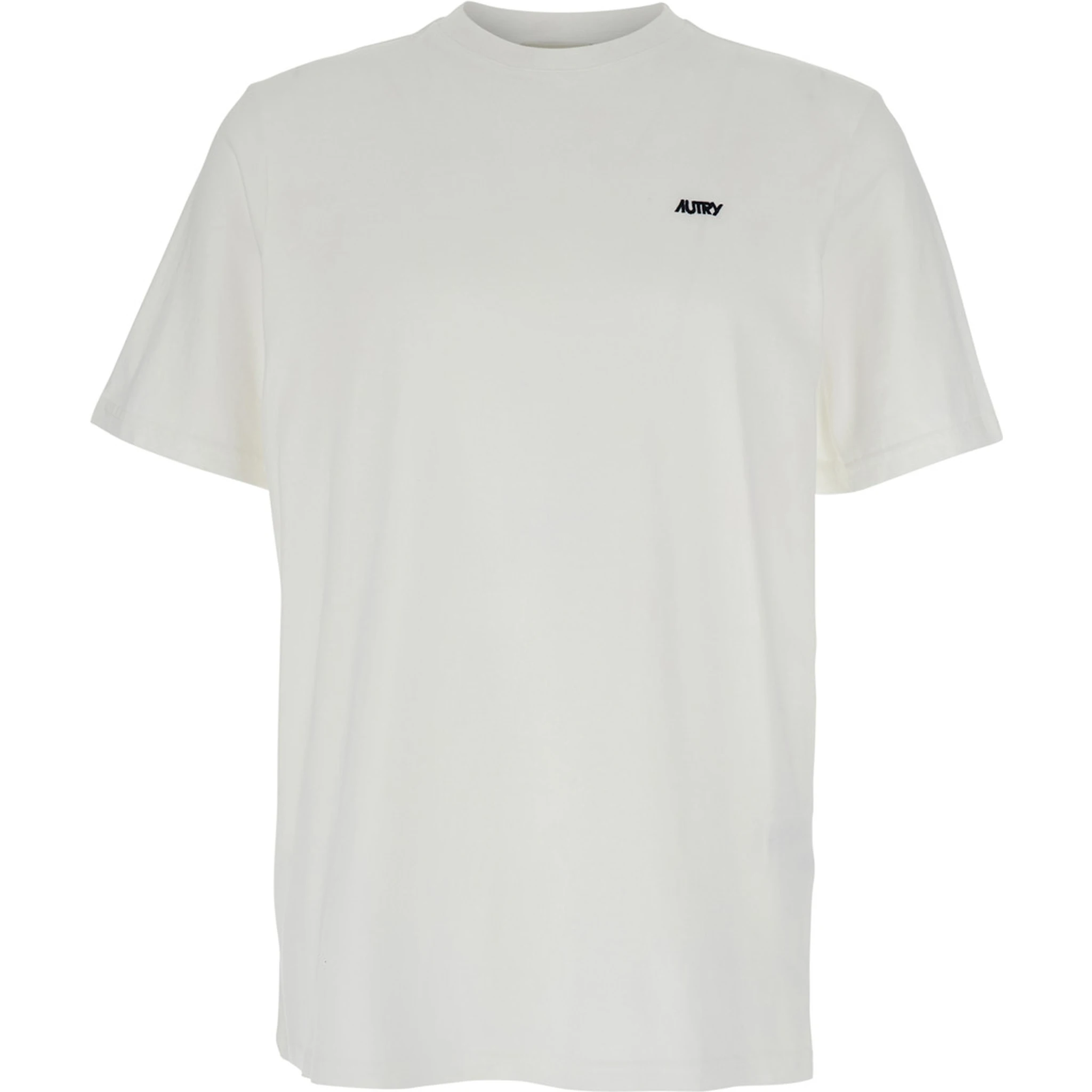 White Round Neck T-Shirt with Logo Embroidered on the Front in Cotton Man