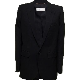 Saint Laurent Womans Black  Gabardine Single-Breasted Blazer