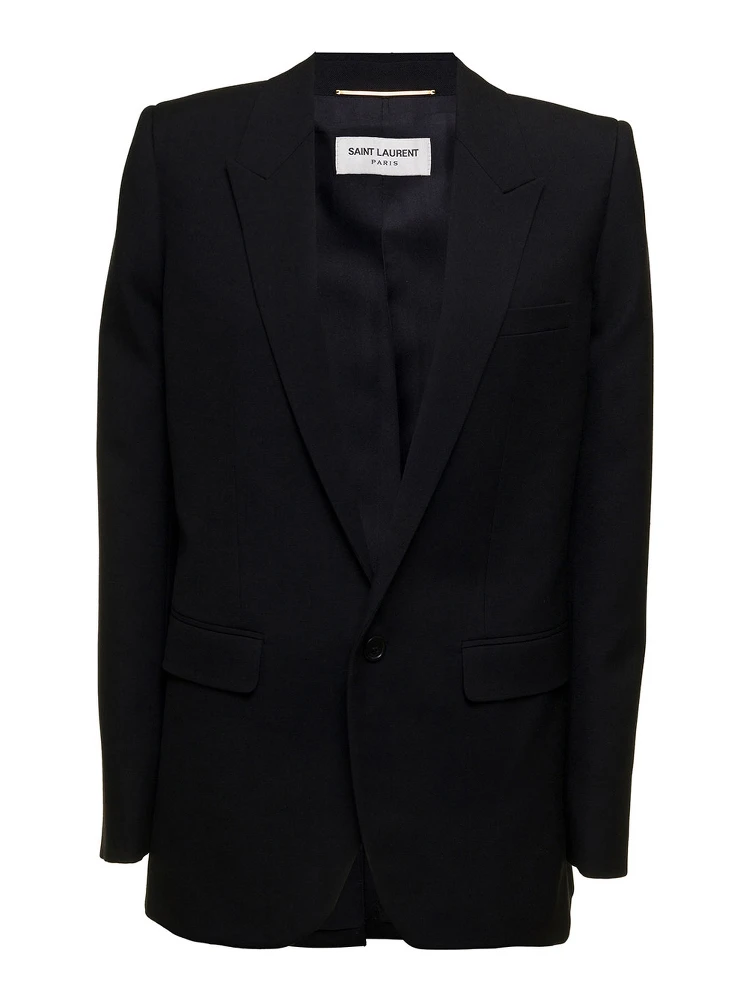 Saint Laurent Womans Black  Gabardine Single-Breasted Blazer
