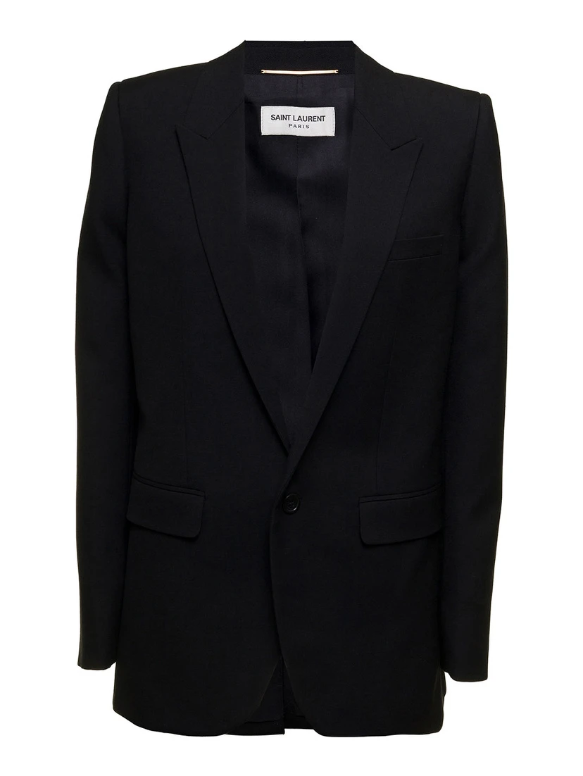 Saint Laurent Womans Black  Gabardine Single-Breasted Blazer