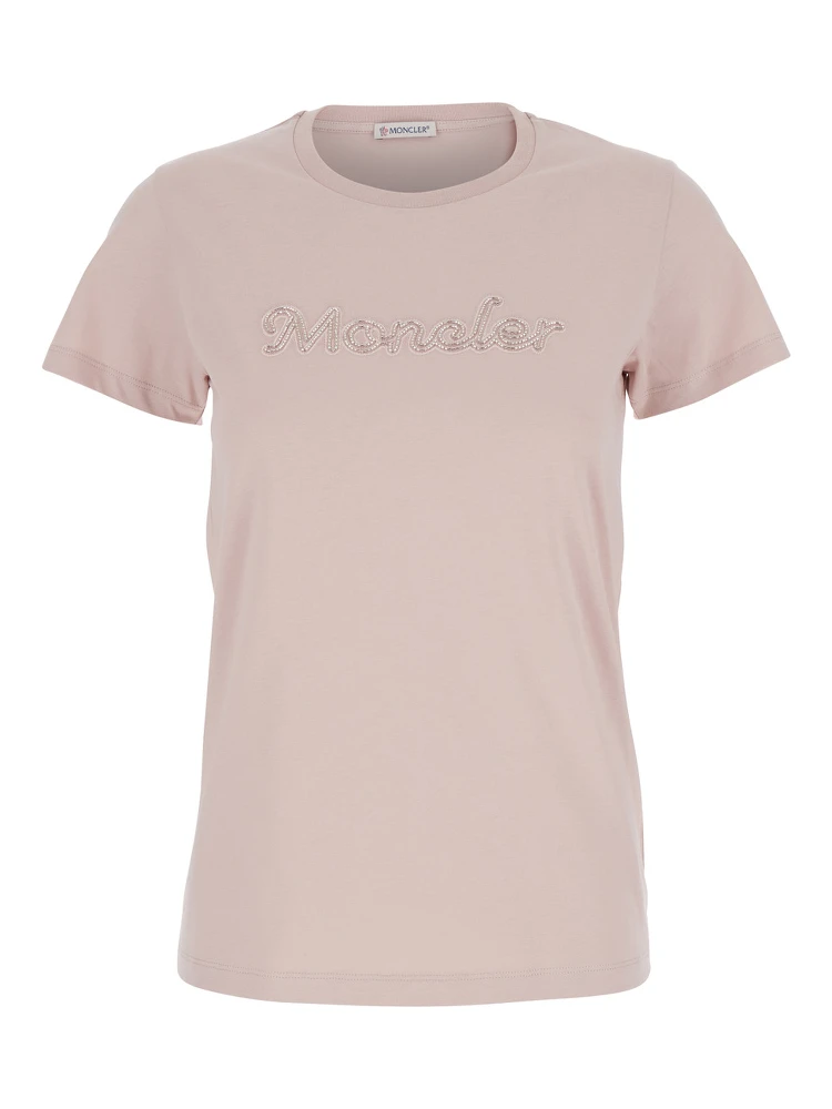 Pink T-Shirt with Embroidered Logo on the Front and Logo Patch on the Sleeve in Cotton Woman