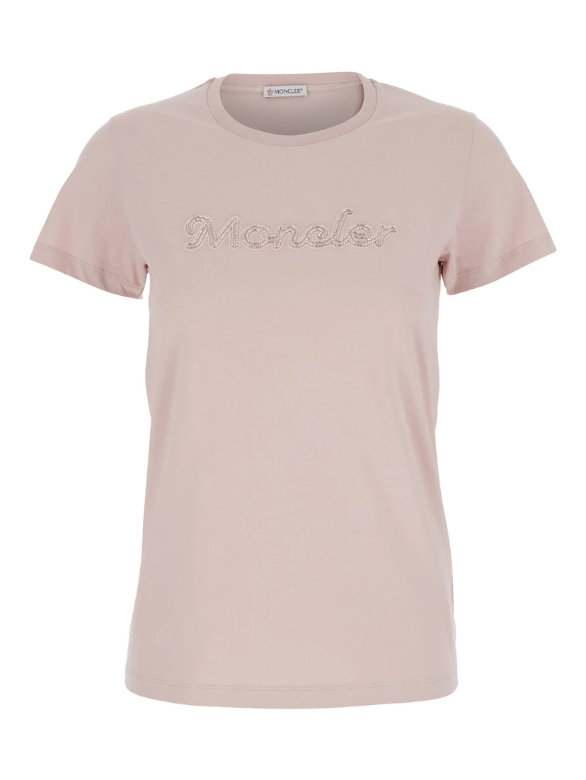 Pink T-Shirt with Embroidered Logo on the Front and Logo Patch on the Sleeve in Cotton Woman