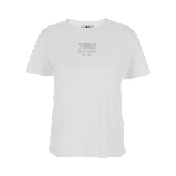 Quieto White Crewneck T-Shirt with Logo Print on the Front in Cotton Woman