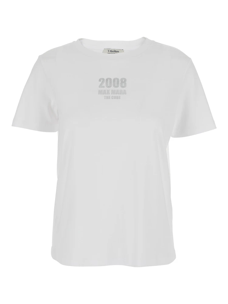 Quieto White Crewneck T-Shirt with Logo Print on the Front in Cotton Woman