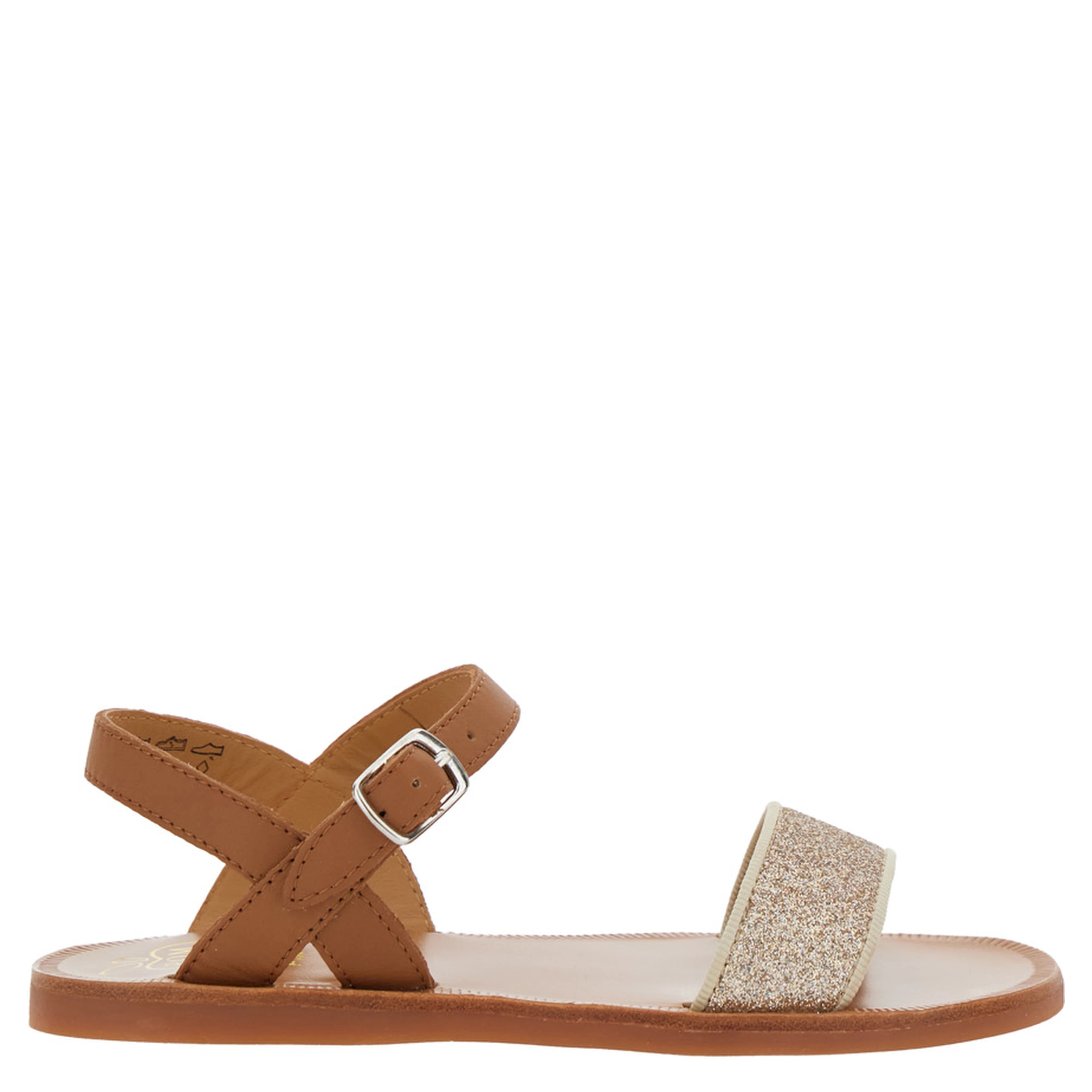 Plagette Brown Sandals with Open Toe and Glitter Detail in Leather Girl