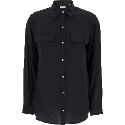 Signature Black Shirt with Patch Pockets in Silk Woman