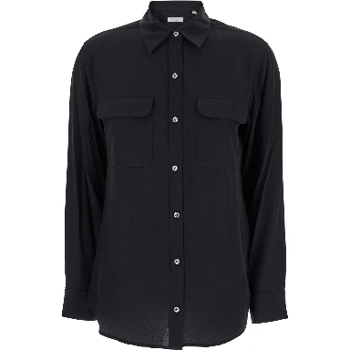 Signature Black Shirt with Patch Pockets in Silk Woman