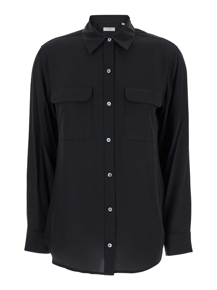 Signature Black Shirt with Patch Pockets in Silk Woman