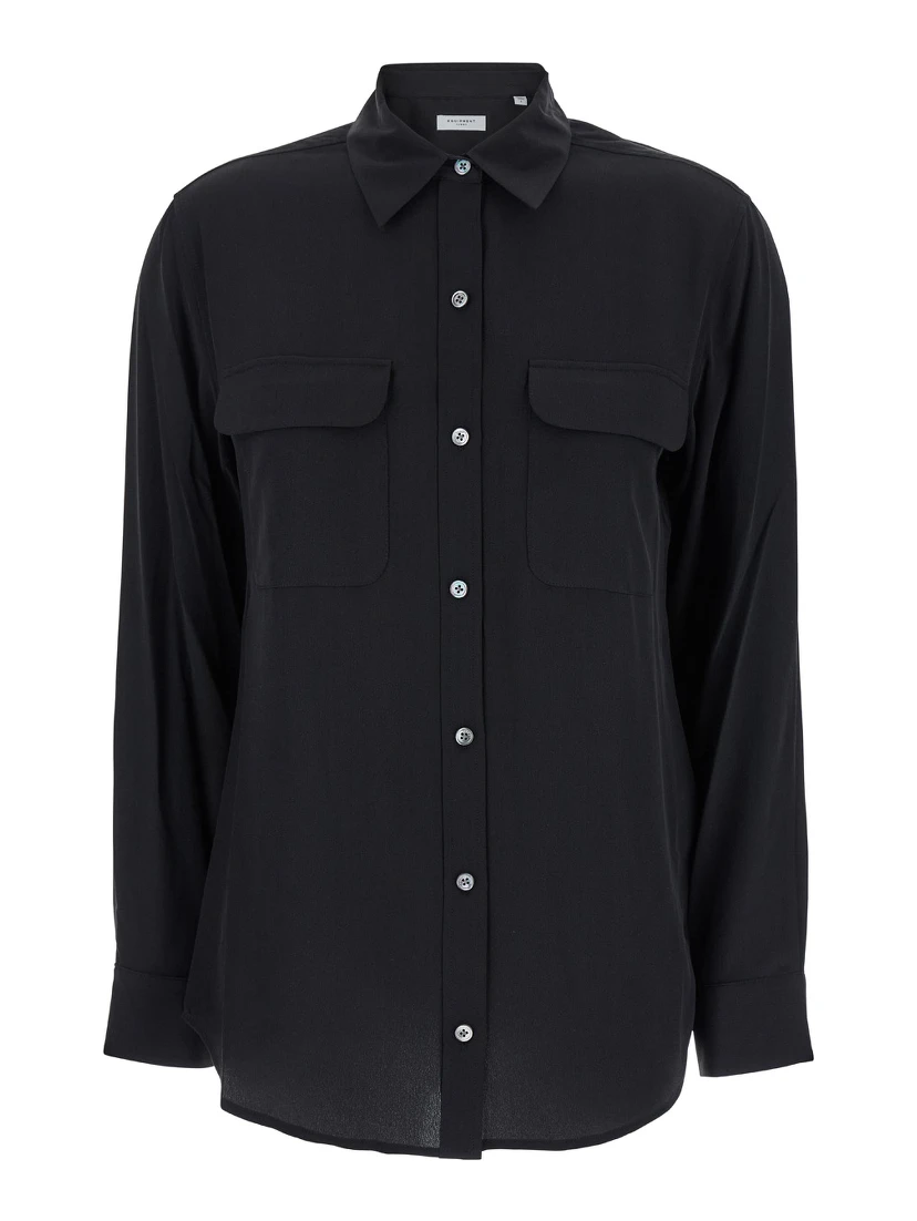 Signature Black Shirt with Patch Pockets in Silk Woman