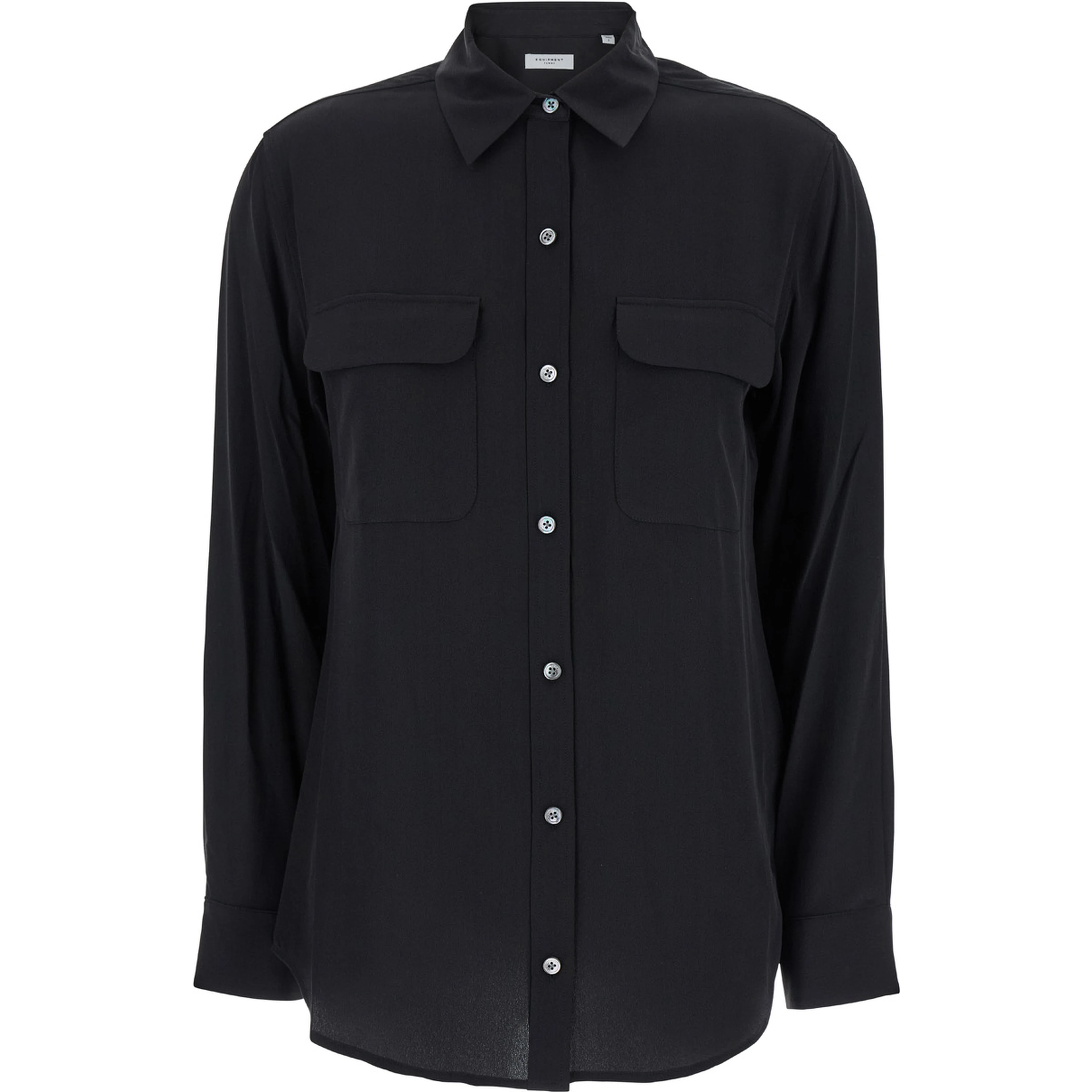 Signature Black Shirt with Patch Pockets in Silk Woman