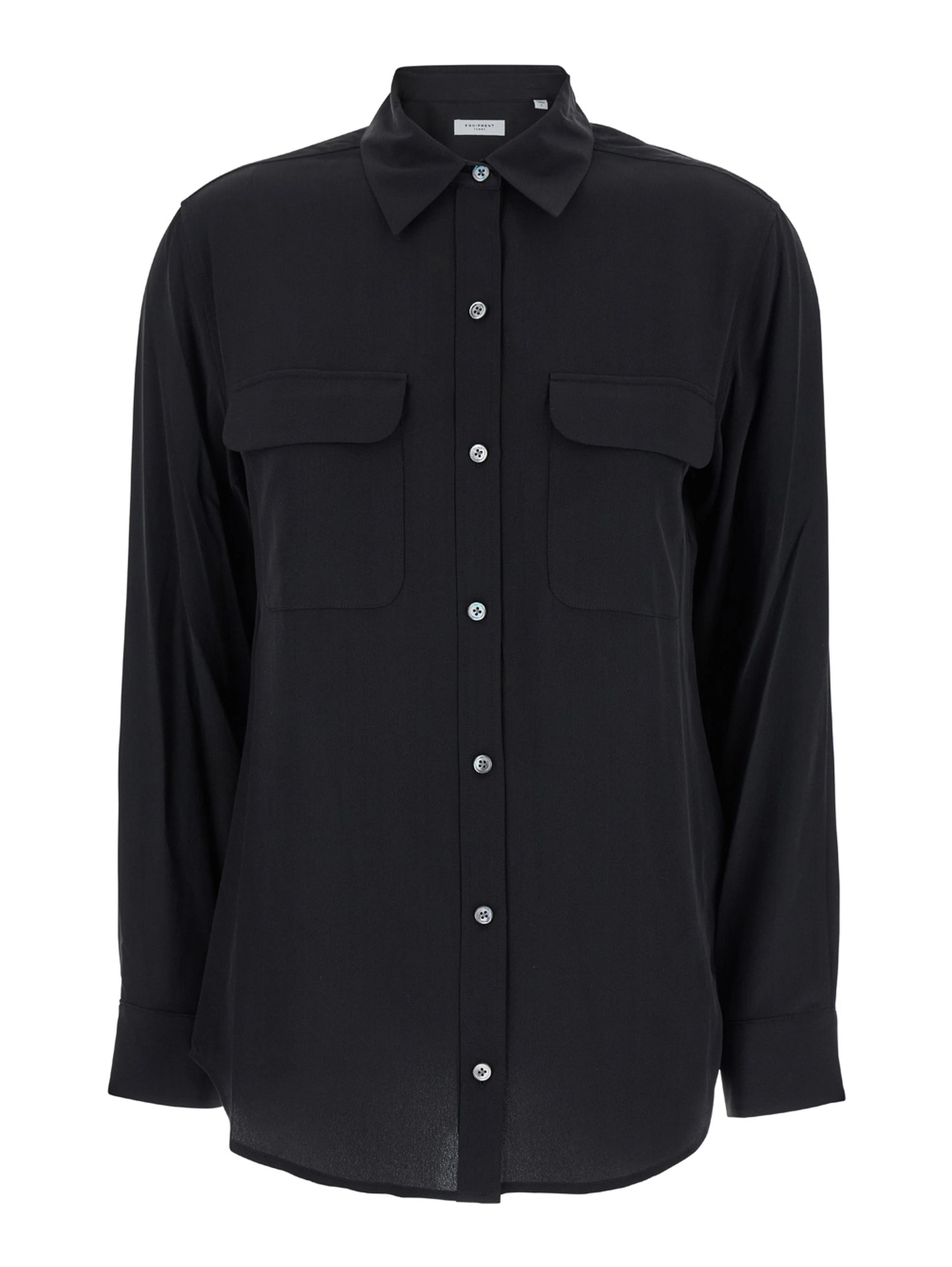 Signature Black Shirt with Patch Pockets in Silk Woman