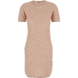 Pink Short Sleeve Dress with All-Over FF Motif in Cotton Blend Woman