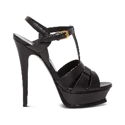 Tribute Black Sandals with Logo in Patent Leather Woman