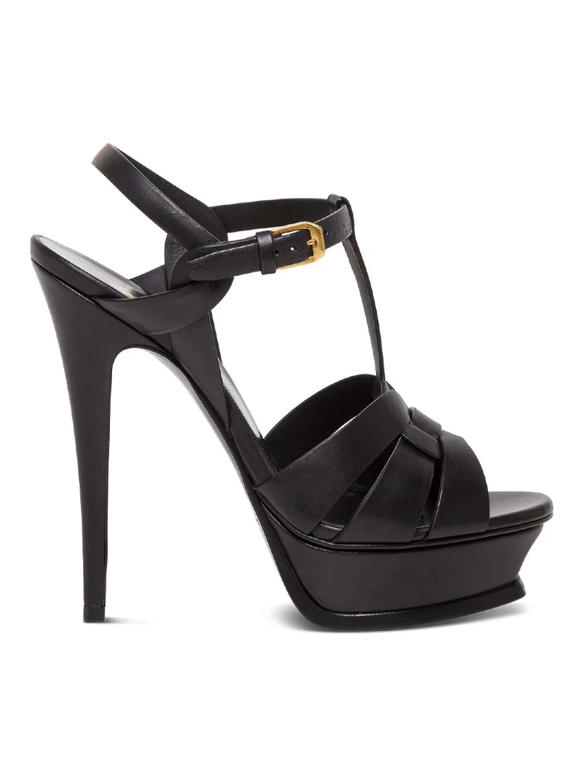 Tribute Black Sandals with Logo in Patent Leather Woman