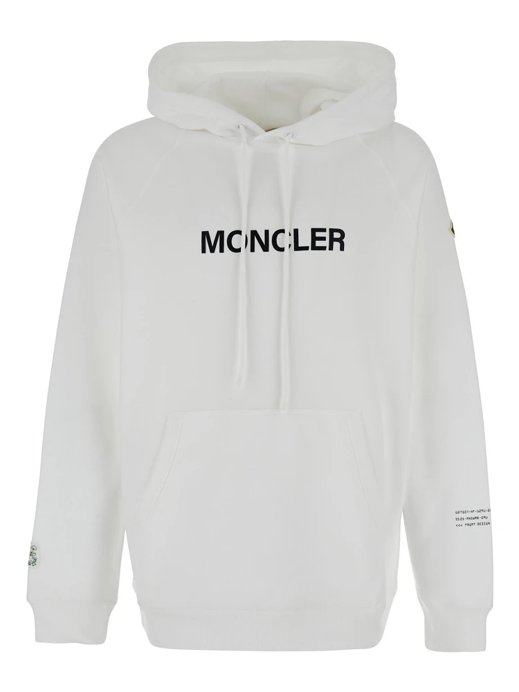 White Hoodie with Logo Lettering on the Front and Logo Print on the Rear in Cotton Man