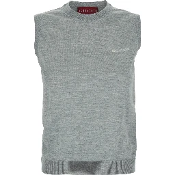 Grey Sleeveless Sweater with Logo on the Front in Cashmere Woman