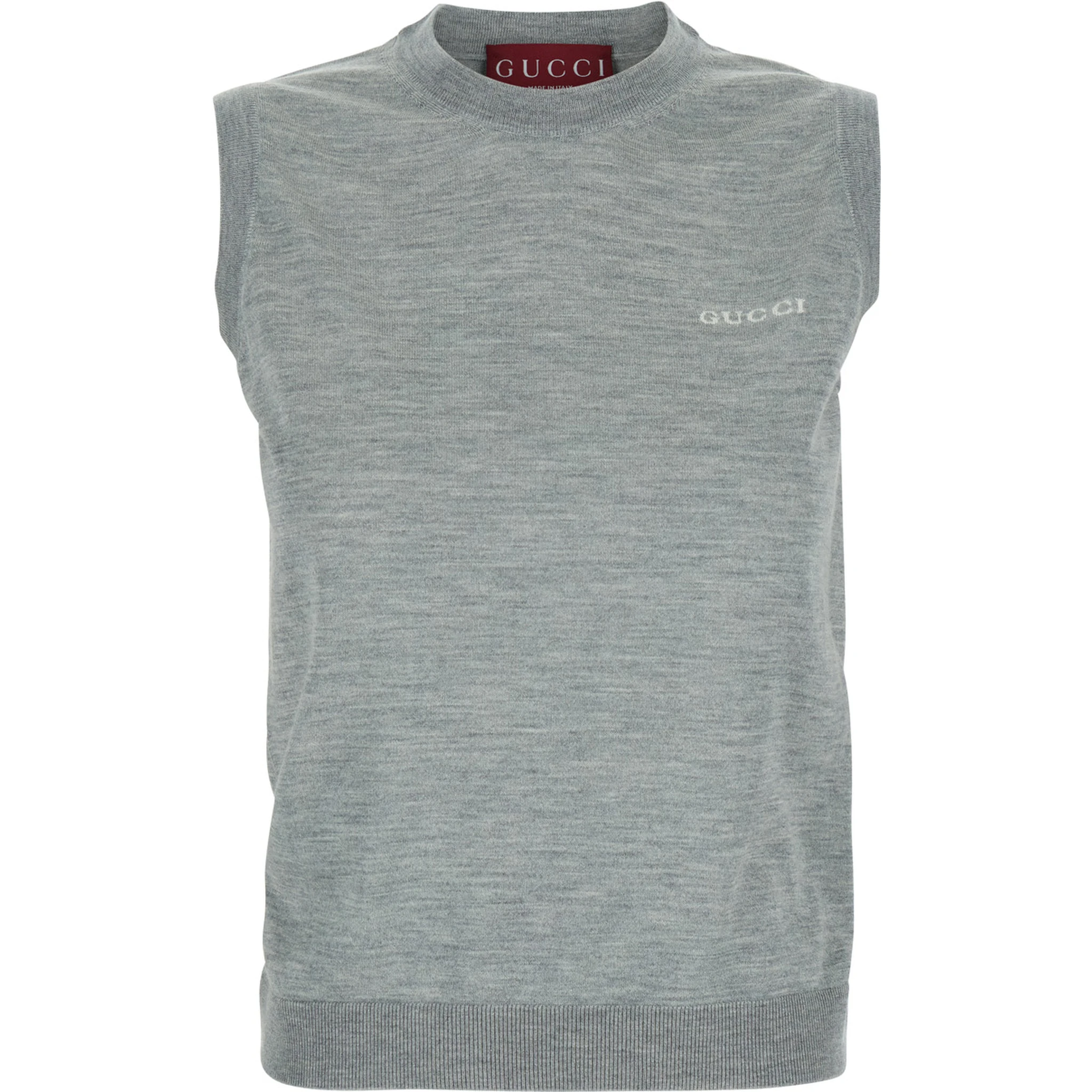 Grey Sleeveless Sweater with Logo on the Front in Cashmere Woman