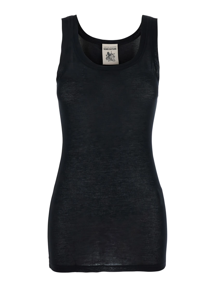 Black Sleeveless Top with U-neck in Viscose Woman