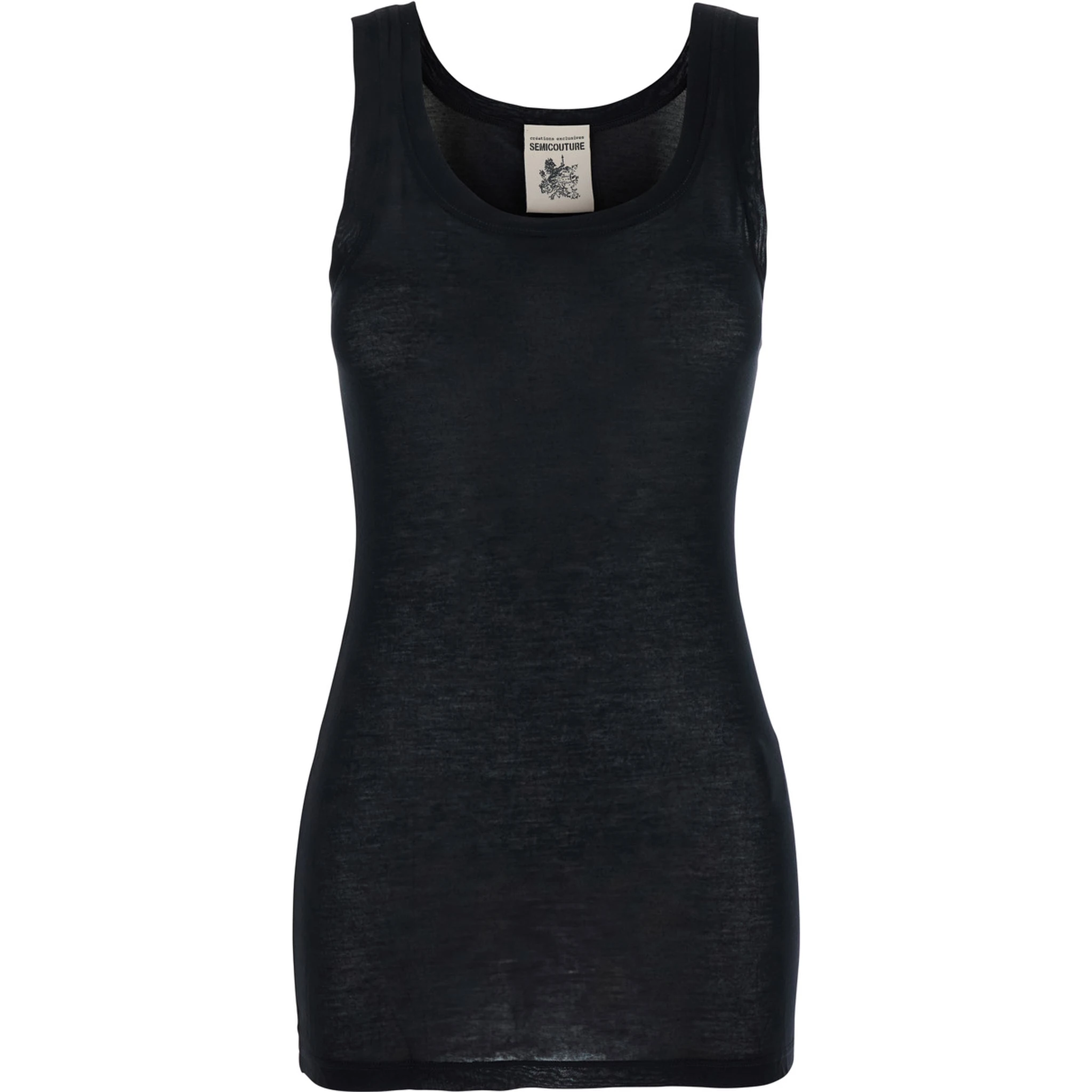 Black Sleeveless Top with U-neck in Viscose Woman