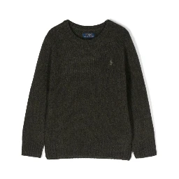 Dark Green Sweater with Pony Detail Embroidered on the Front in Wool and Cashmere Blend Boy