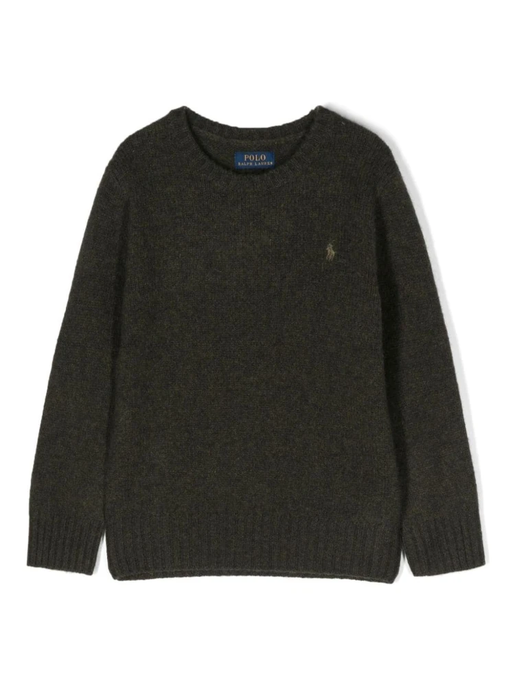 Dark Green Sweater with Pony Detail Embroidered on the Front in Wool and Cashmere Blend Boy