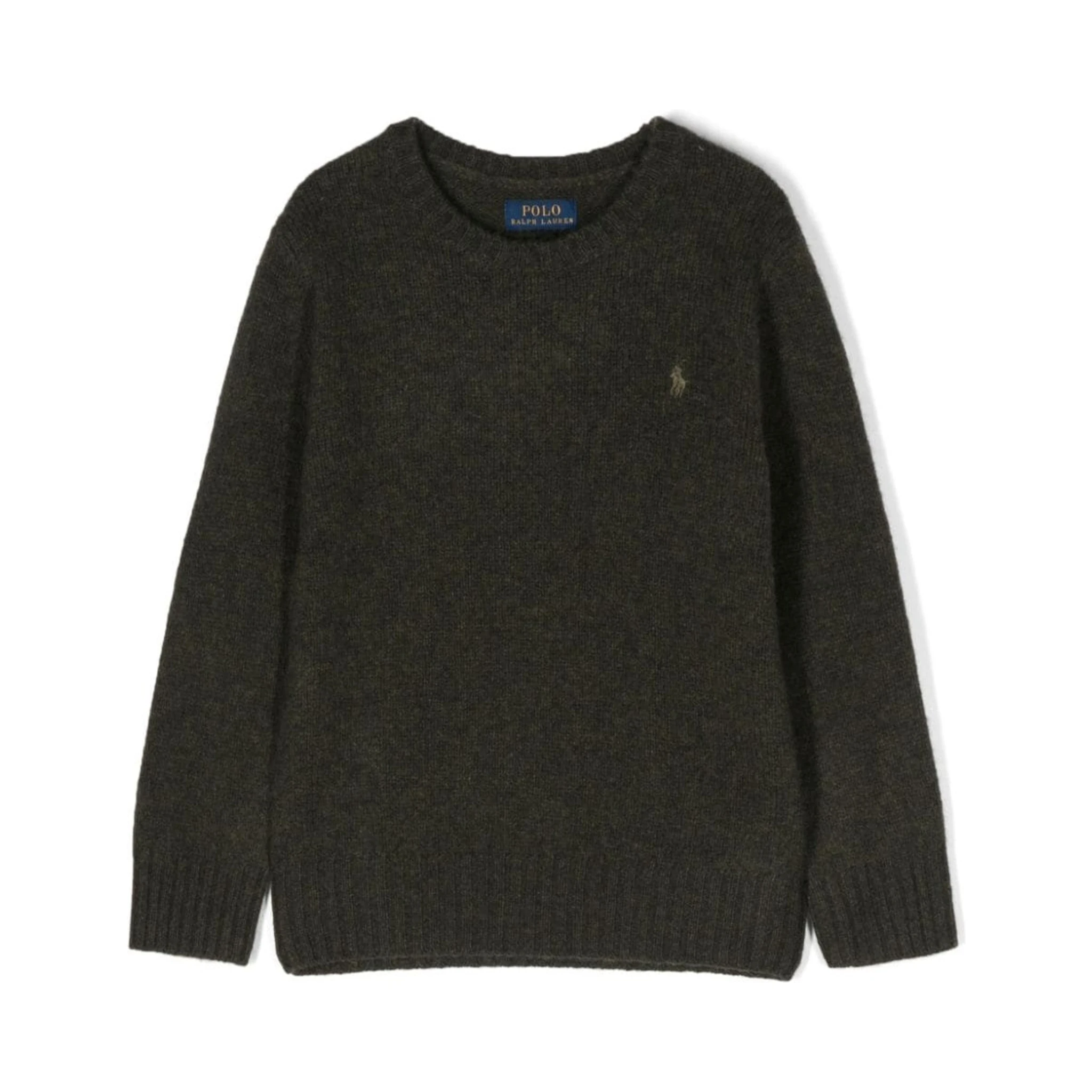 Dark Green Sweater with Pony Detail Embroidered on the Front in Wool and Cashmere Blend Boy