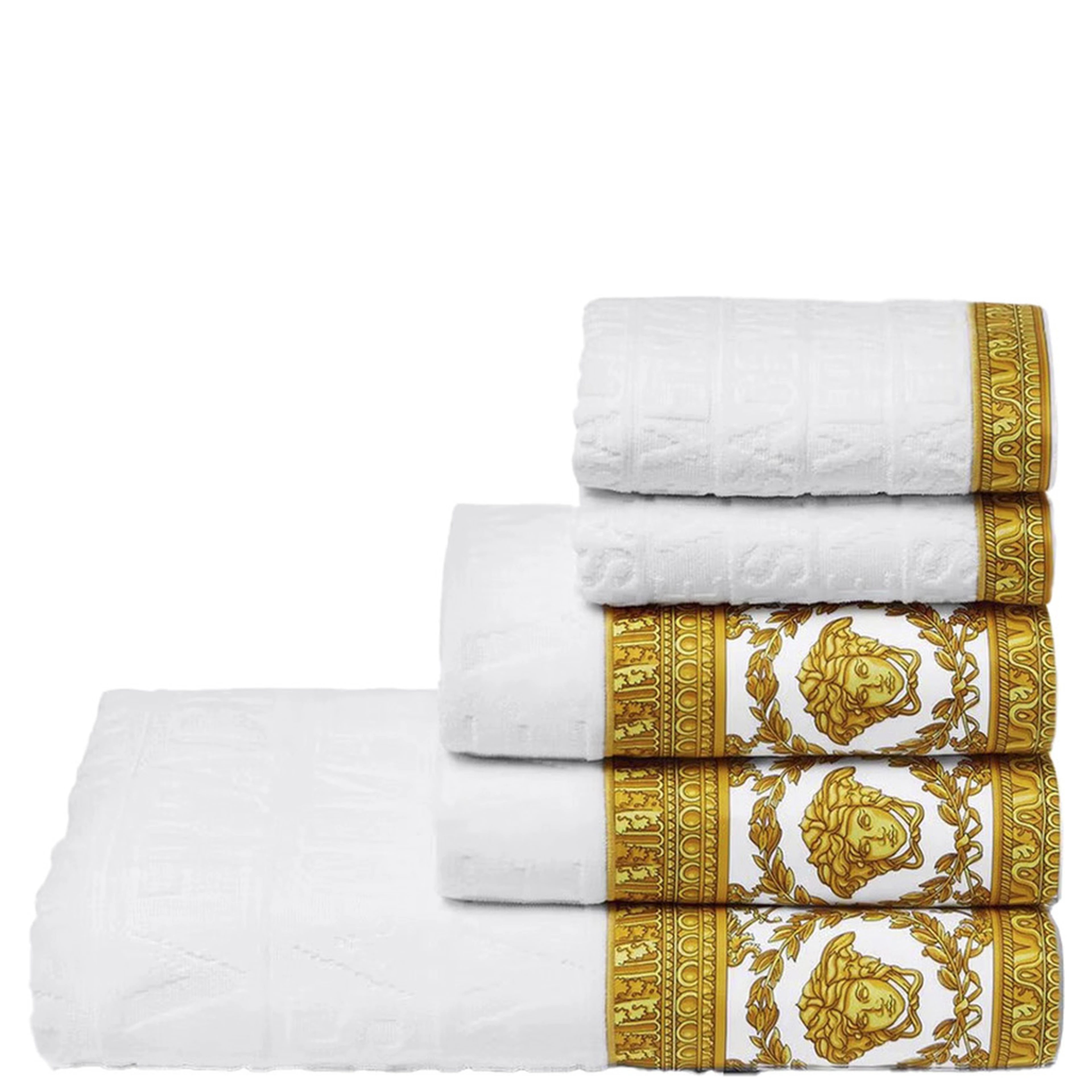 White Towel Set with Barocco Print in Cotton Home