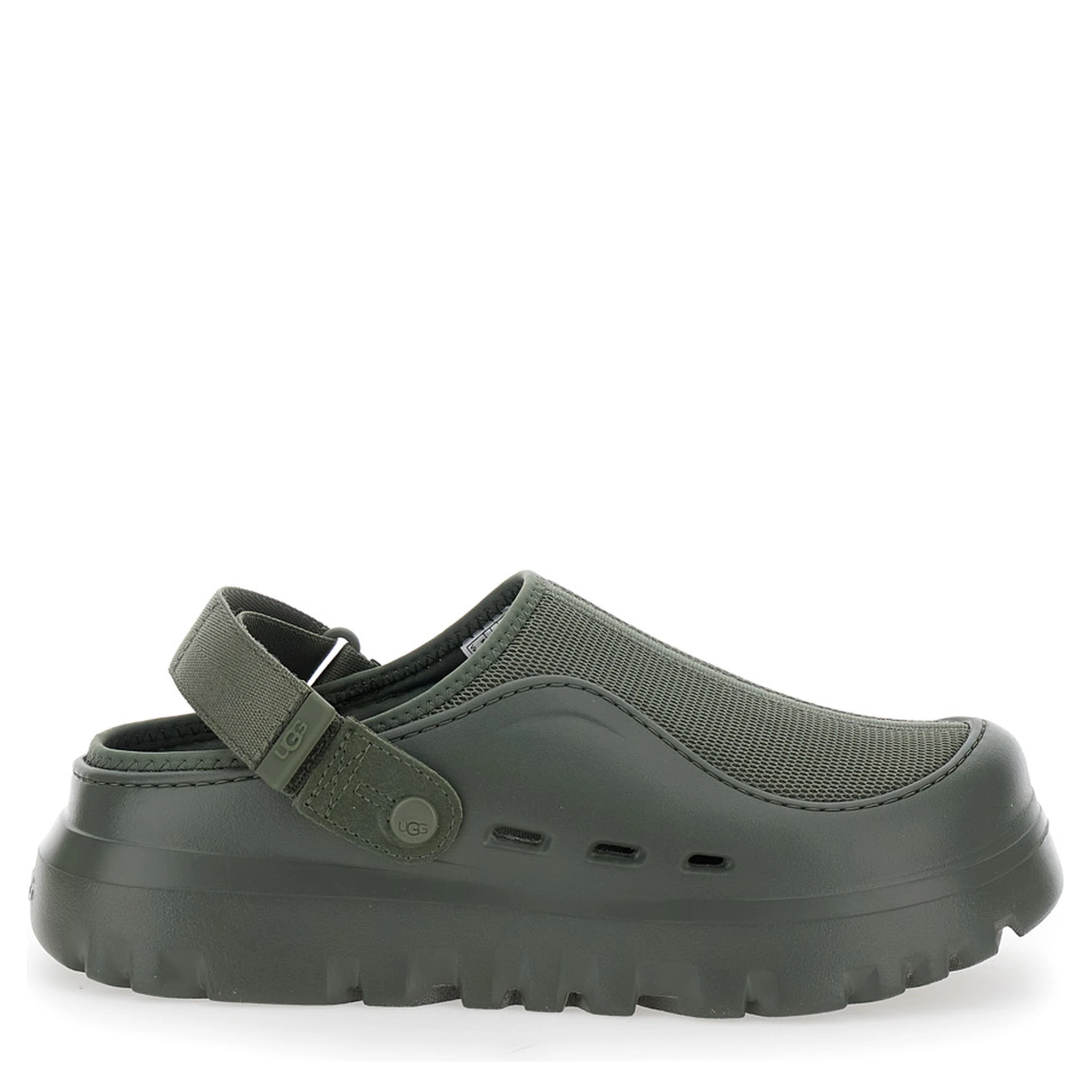 Peakmod Green Mules with Adjustable Strap and Lug Sole in Tech Fabric Man