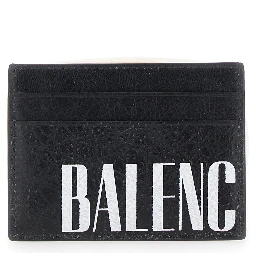 Editor Black Card Holder with Four Card Slots and Maxi Logo Lettering Print in Leather Man