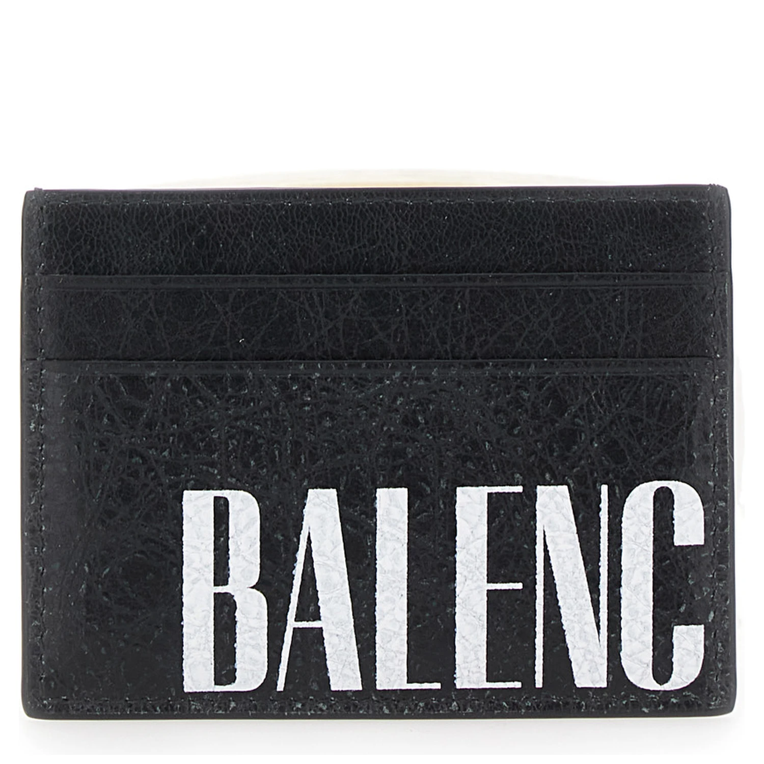 Editor Black Card Holder with Four Card Slots and Maxi Logo Lettering Print in Leather Man