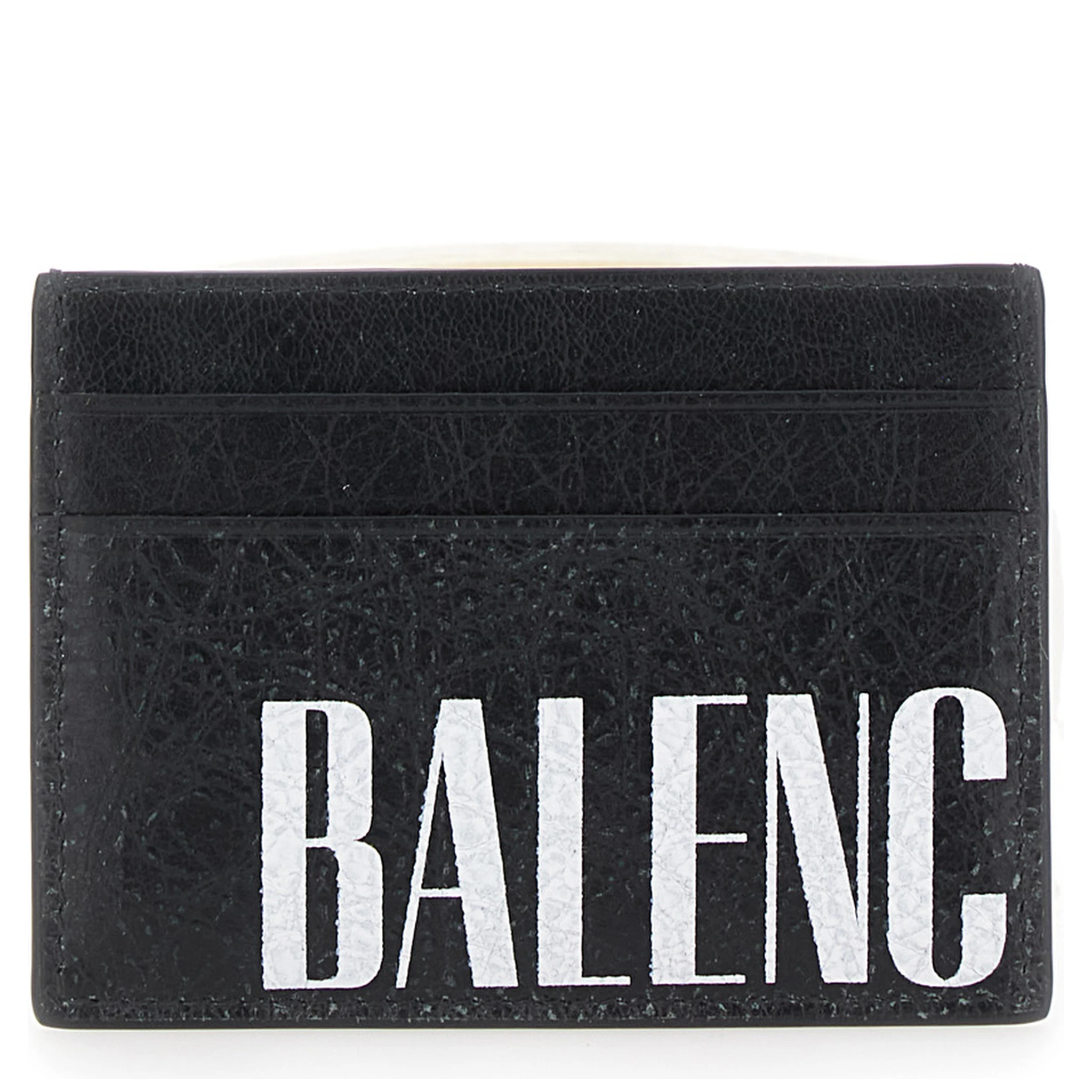 Editor Black Card Holder with Four Card Slots and Maxi Logo Lettering Print in Leather Man