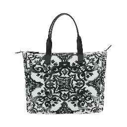 Black Tote Bag with Top Zip Closure and All-Over Print in Tech Fabric Man