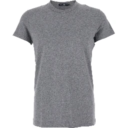 Grey Crewneck T-Shirt with Tonal Logo Lettering Embroidery on the Front in Cotton Stretch Man