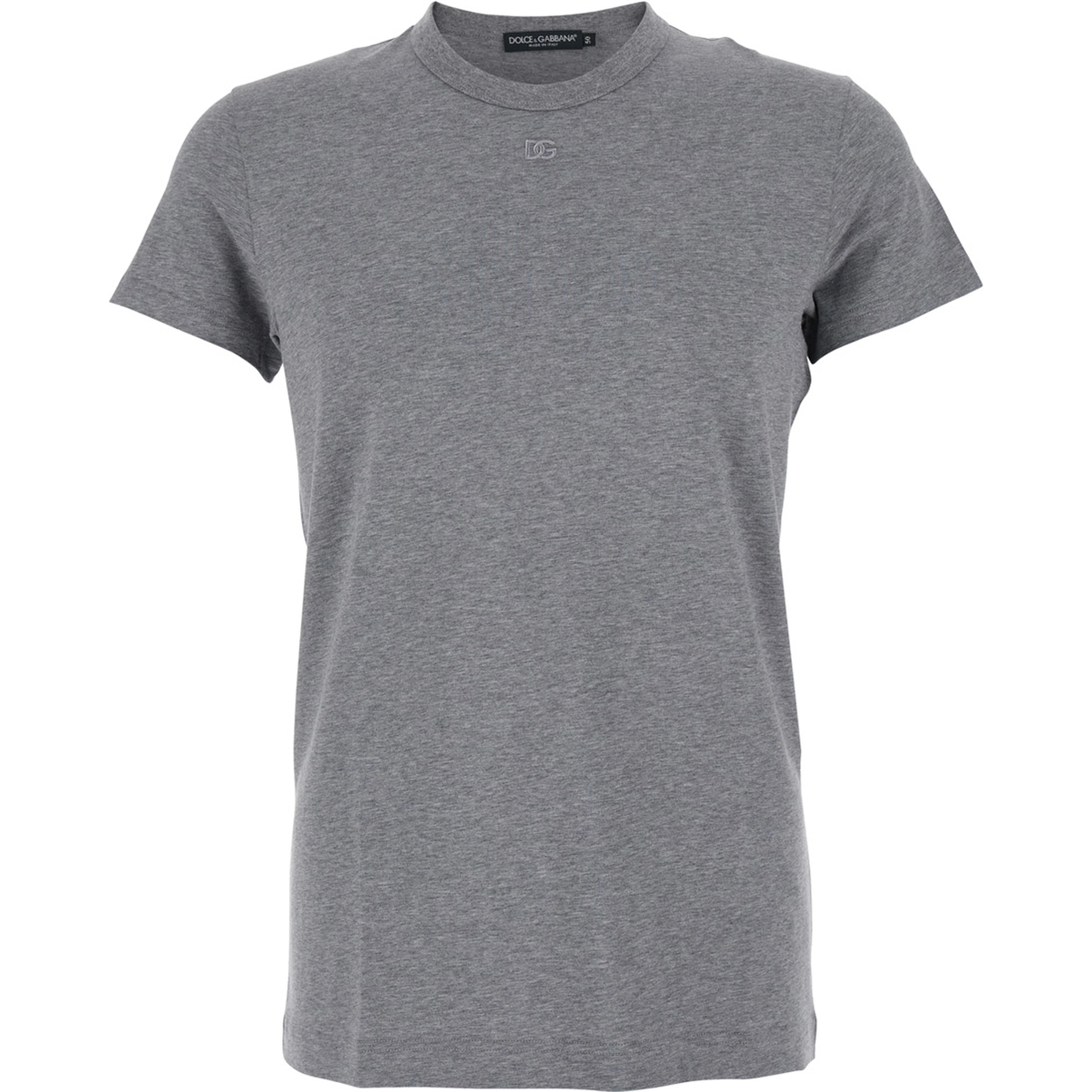 Grey Crewneck T-Shirt with Tonal Logo Lettering Embroidery on the Front in Cotton Stretch Man