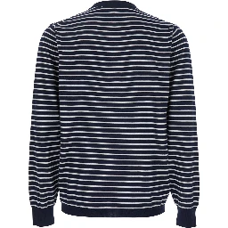 Blue Crewneck T-Shirt with All-Over Striped Motif in Cotton Man