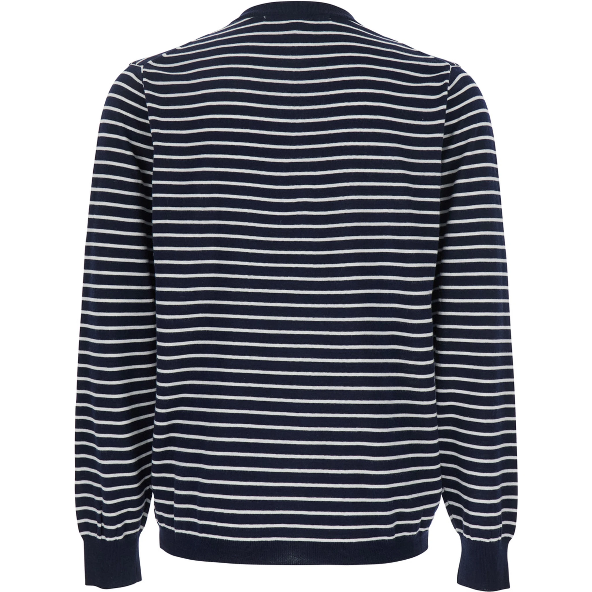 Blue Crewneck T-Shirt with All-Over Striped Motif in Cotton Man