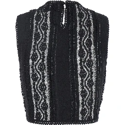 Asteria Black Top with Embroidery Details and Semi-Transparent Design in Cotton and Tech Fabric Blend Woman