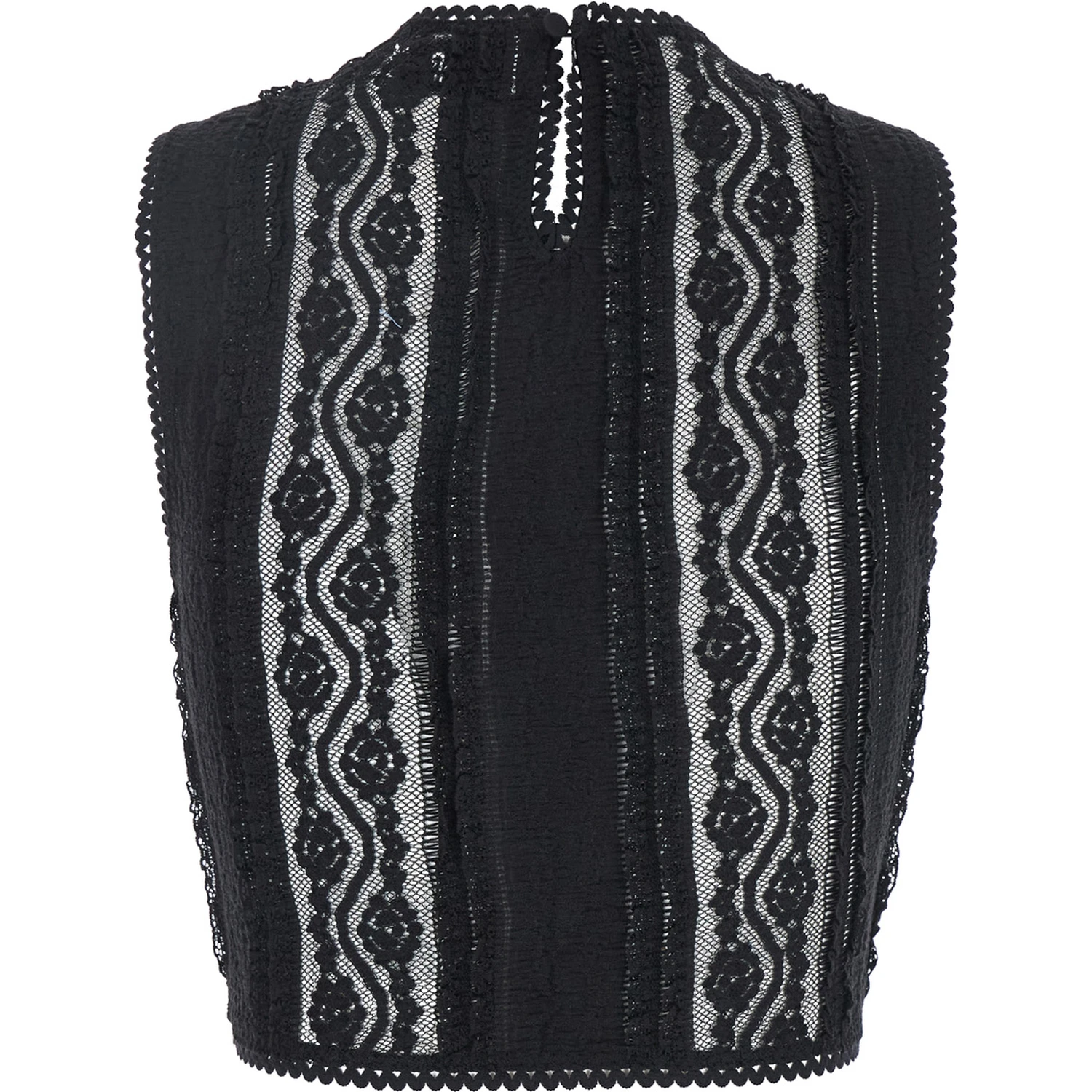Asteria Black Top with Embroidery Details and Semi-Transparent Design in Cotton and Tech Fabric Blend Woman