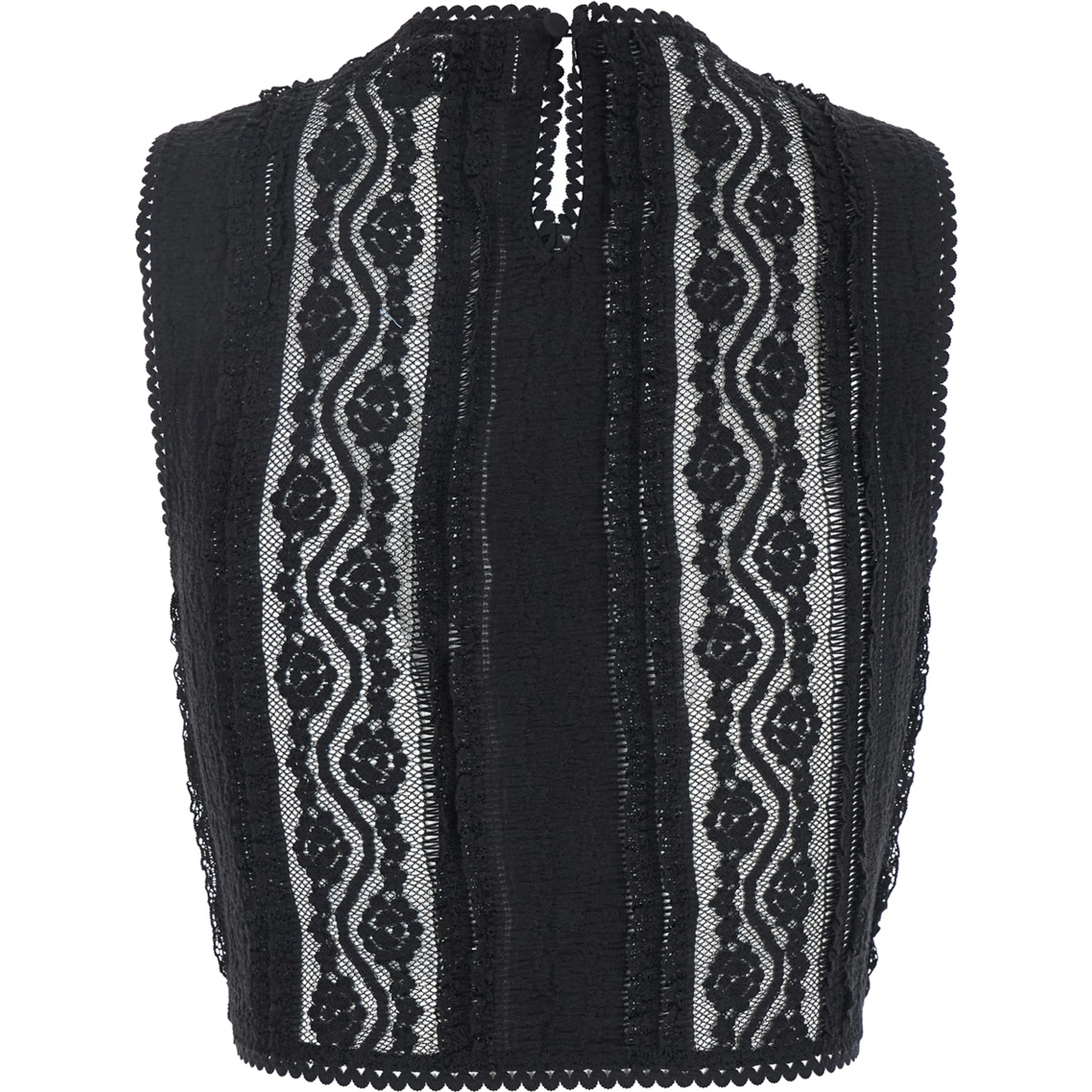 Asteria Black Top with Embroidery Details and Semi-Transparent Design in Cotton and Tech Fabric Blend Woman