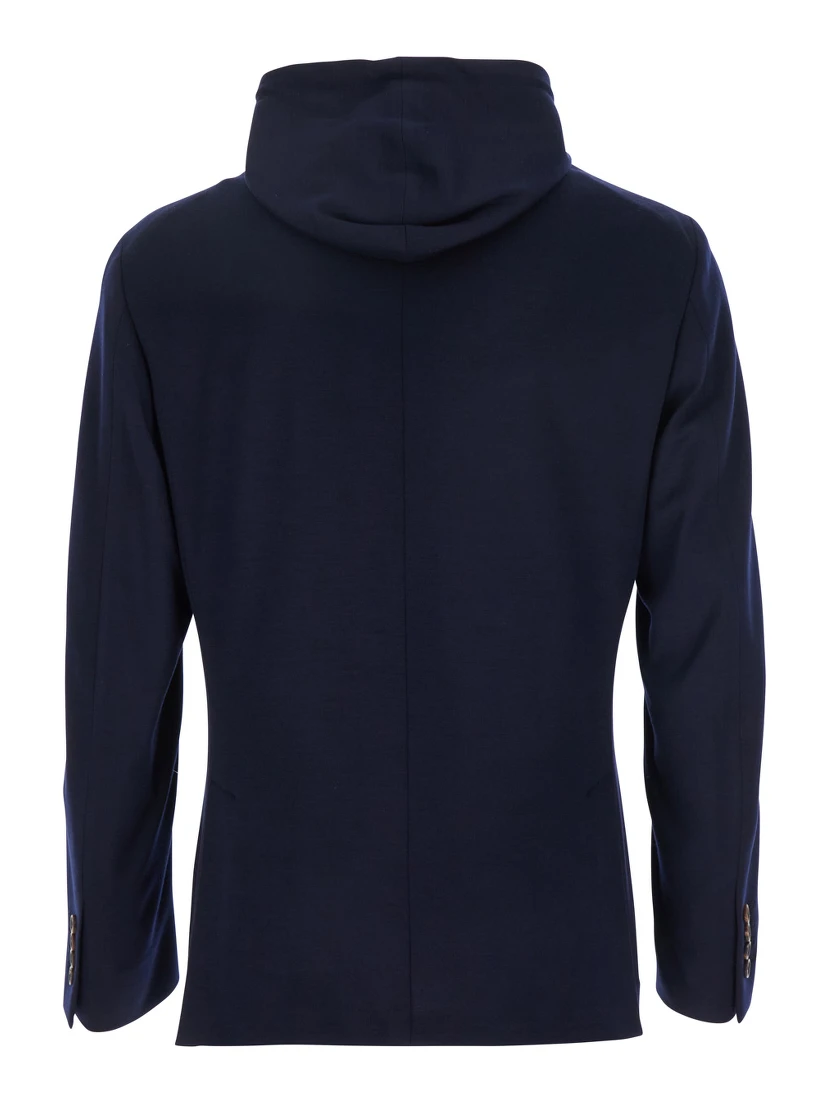 Blue Jacket with Hood and Bib in Wool Man